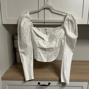 Reformation Cacio Top Womens 2 White Puff Sleeve Corset Square Neck Romantic